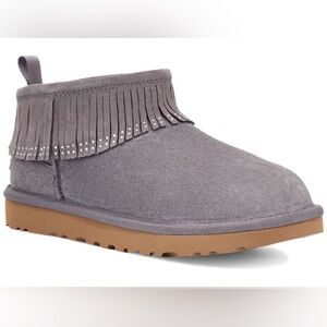UGG Ultra Mini Fringe Bling Boots Gray size 6
